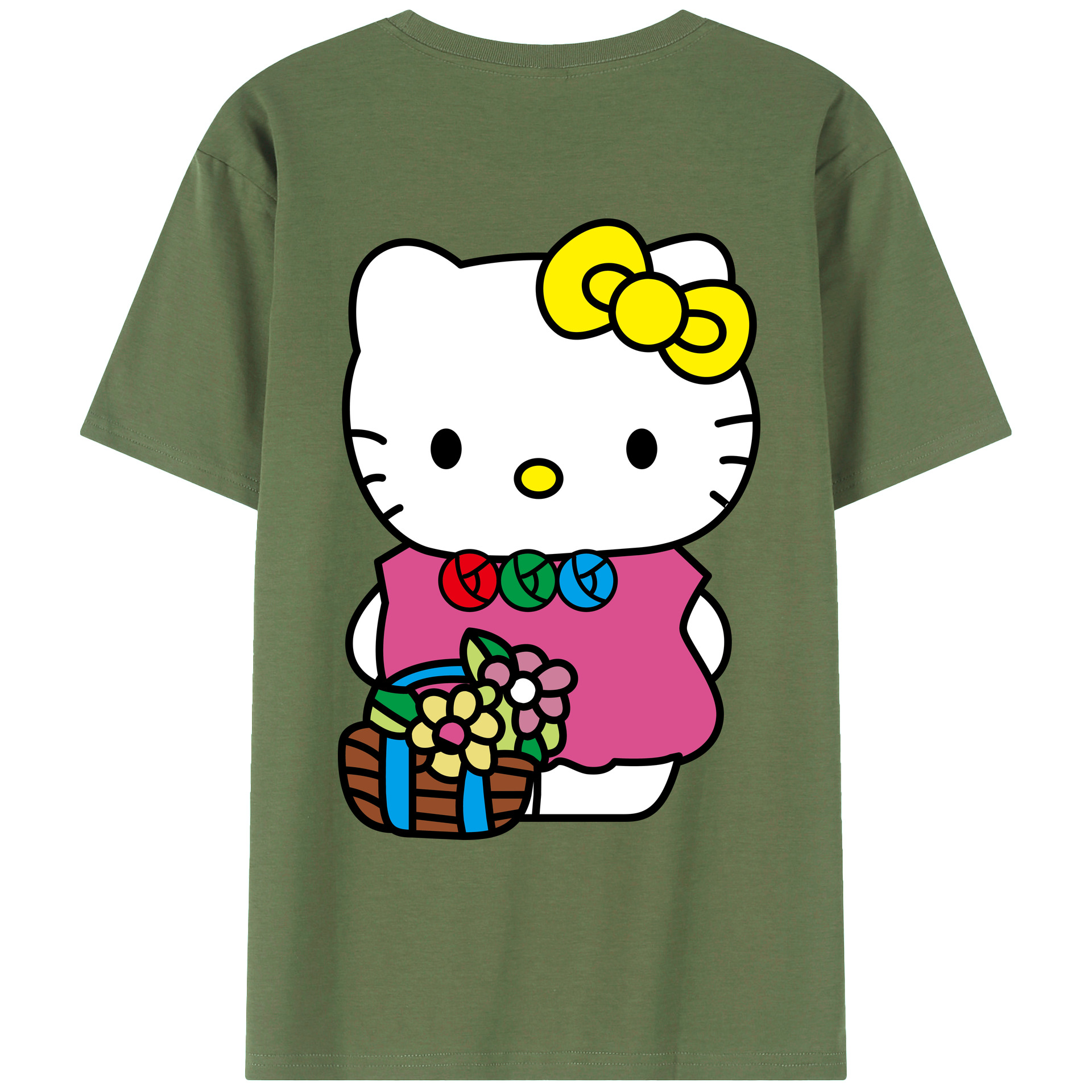 （画像用） Hello Kitty ハローキティ 綿100％ メンズ半袖Tシャツ（バックプリント） 通気性